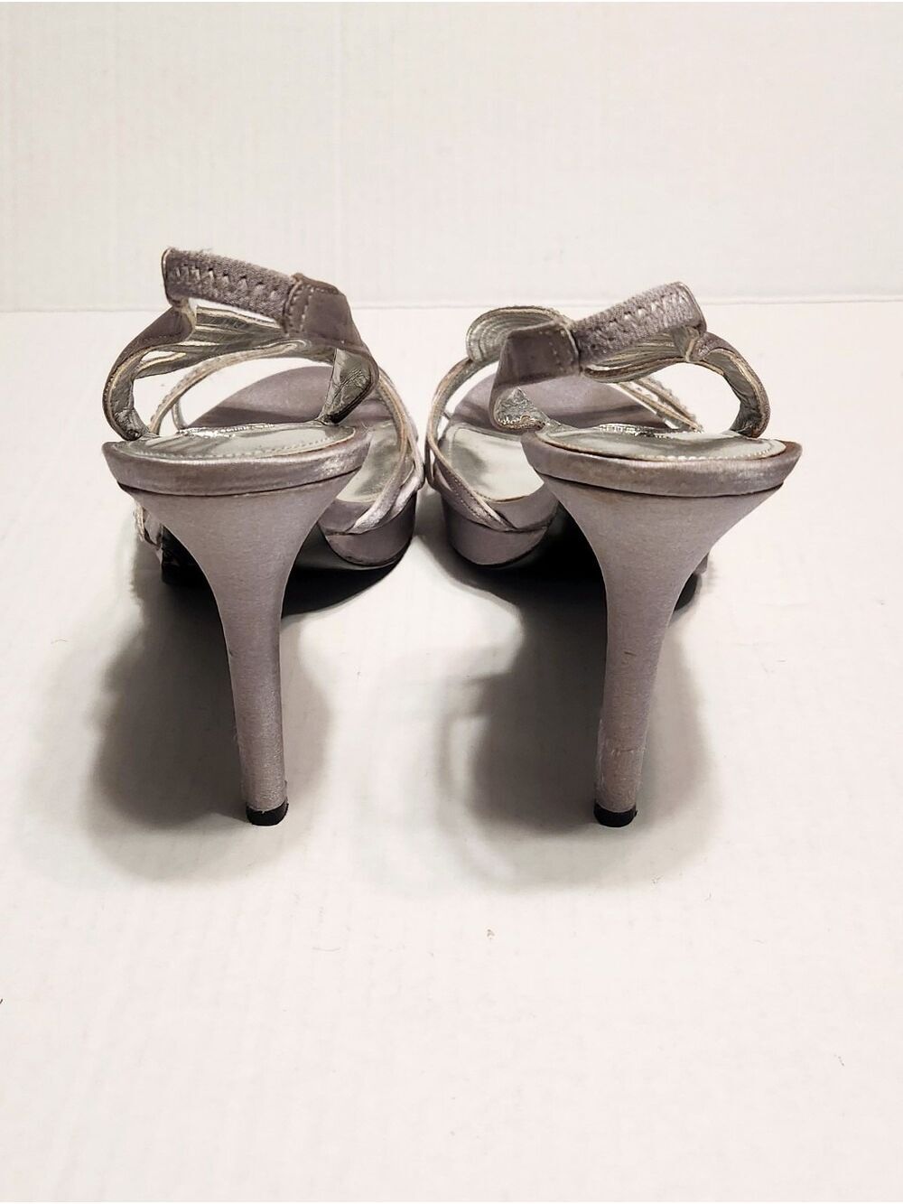 Nina Satin Rhinestone Strappy Sling Back Stiletto Dressy Party Sandals Silver 10 - Picture 6 of 11